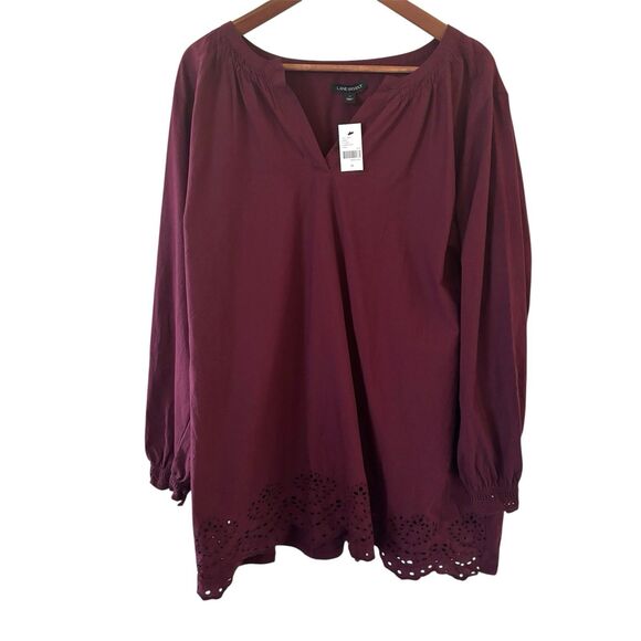 NWT Womens Lane Bryant V Neck Top Red 22 Long Sleeve Bohemian Comfy Capsule Work - Picture 1 of 12